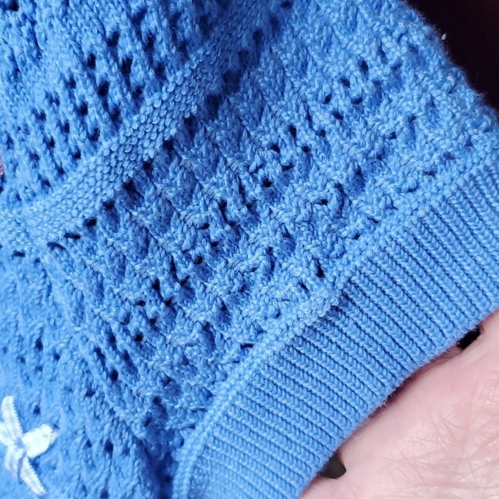 Nanette Lepore Textured Blue Cardigan with Subtle Pink Accents - Picture 6 of 10